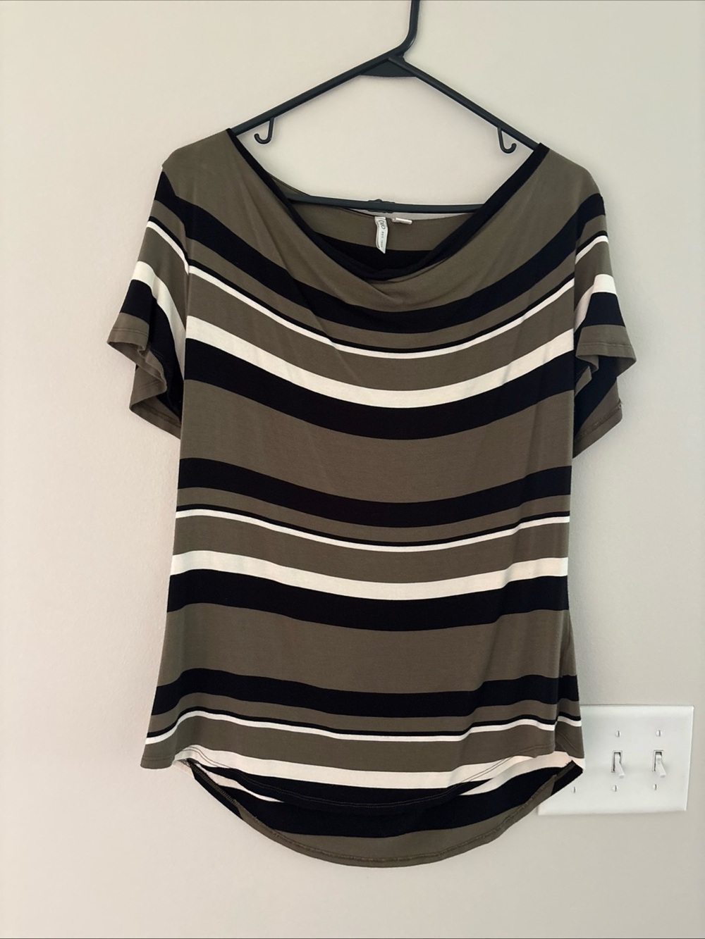 Cato Olive, Black & White Striped Short-Sleeve Top